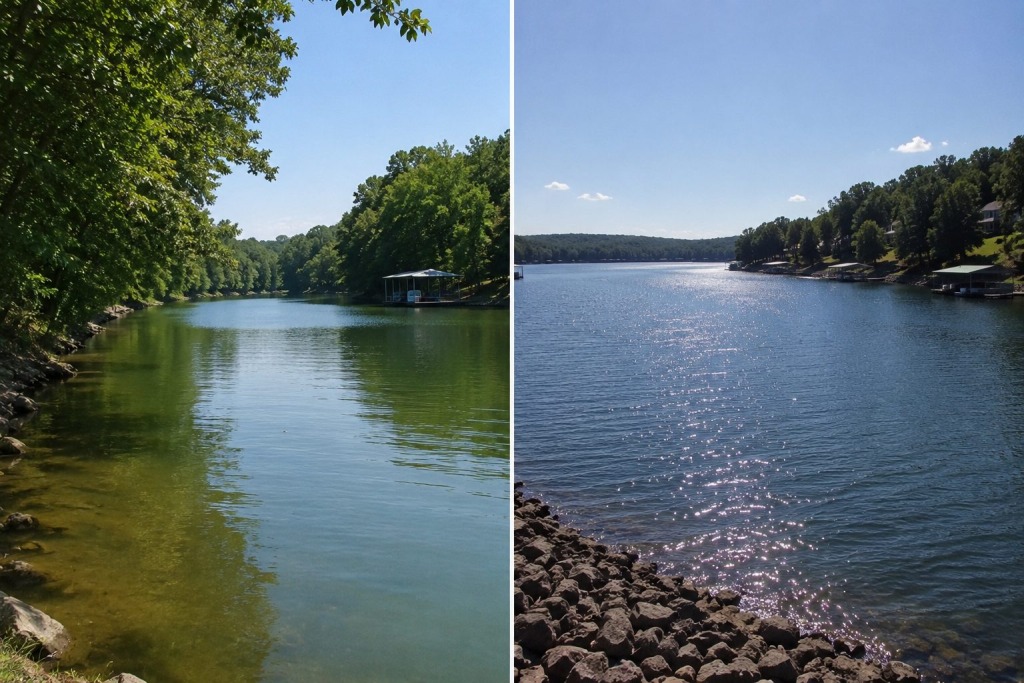 Compare Wheeler Lake and Wilson Lake Waterfront Destinations - VLB Properties LLC - VLB Properties LLC Comparison of Wheeler Lake and Wilson Lake waterfront landscapes in North Alabama